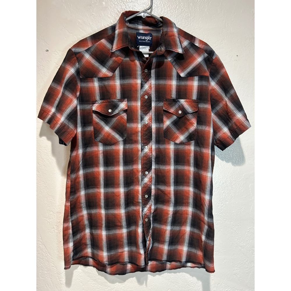 Wrangler Mens Western Shirt Plaid Pearl Snap Short Sleeve Large Tall